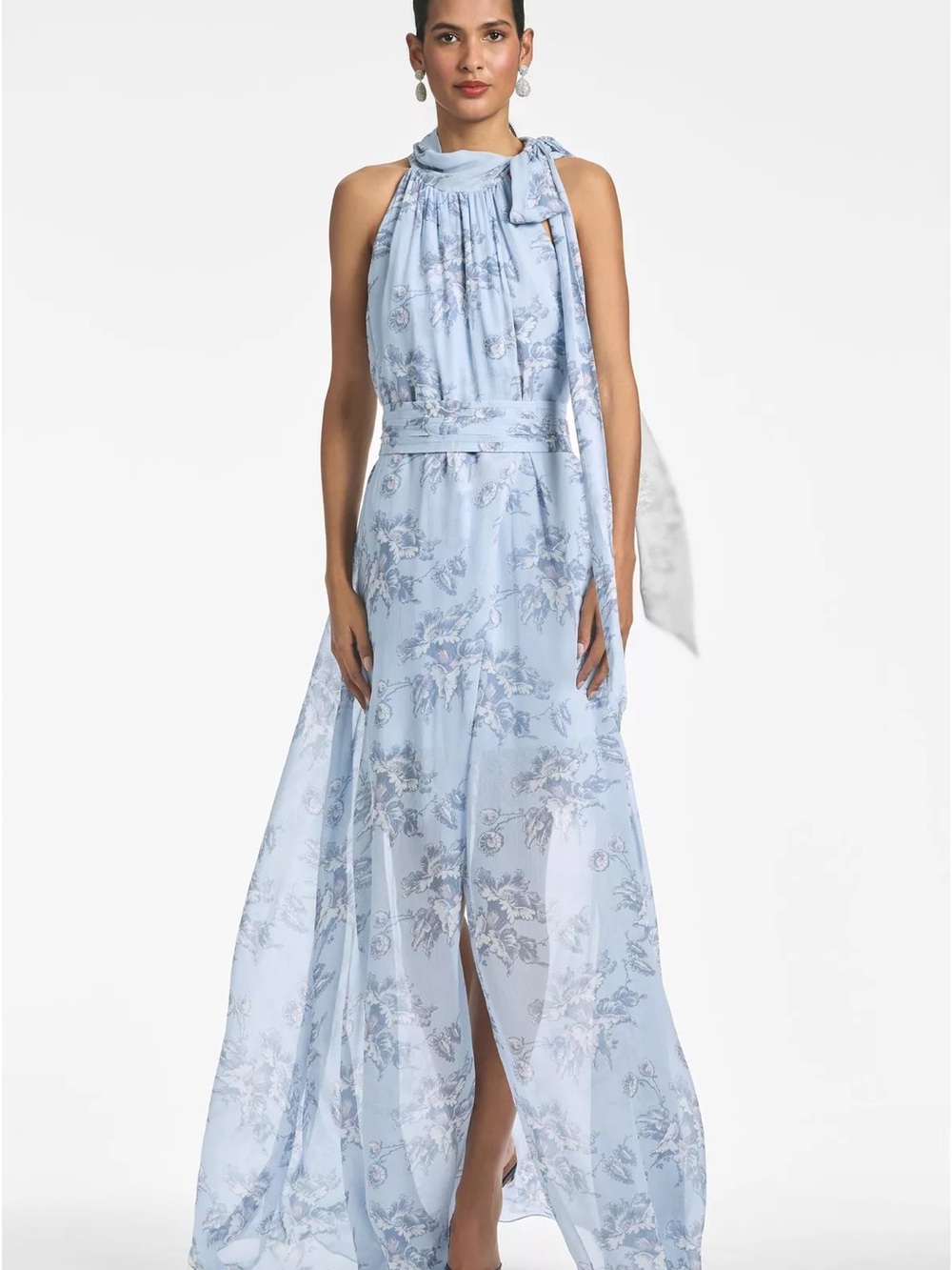 Sachin + Babi Powder Blue Floral Halter Maxi Dress